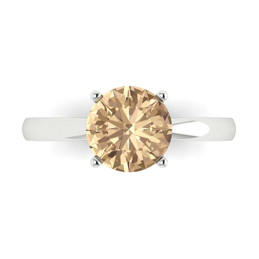 2 cttw Yellow Moissanite Solitaire  Engagement Ring - Solid White Gold (VVS1, Round Cut,8.0mm)