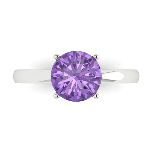 2 cttw Simulated Alexandrite Solitaire  Engagement Ring - Solid White Gold (VVS1, Round Cut,8.0mm)