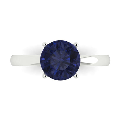 2 cttw Simulated Blue Sapphire Solitaire  Engagement Ring - Solid Gold (Round Cut,8.0mm)