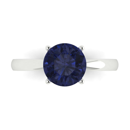2 cttw Simulated Blue Sapphire Solitaire  Engagement Ring - Solid White Gold (VVS1, Round Cut,8.0mm)