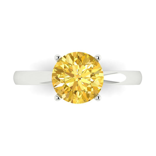 2 cttw Natural Citrine Solitaire  Engagement Ring - Solid White Gold (VVS1, Round Cut,8.0mm)