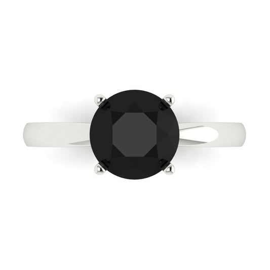 2 cttw Natural Onyx Solitaire  Engagement Ring - Solid White Gold (VVS1, Round Cut,8.0mm)