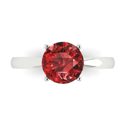2 cttw Natural Garnet Solitaire  Engagement Ring - Solid Gold (Round Cut,8.0mm)