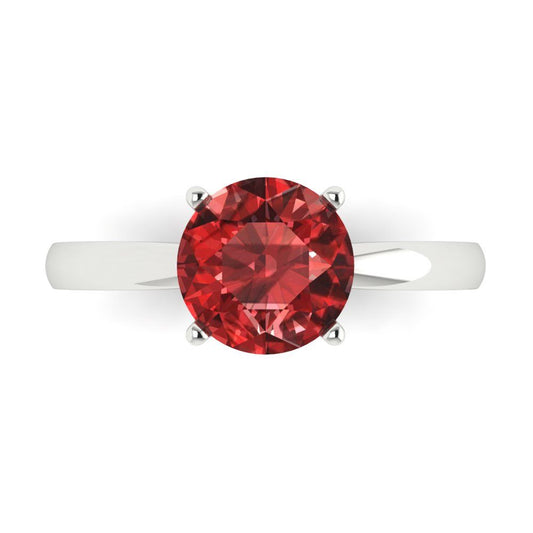 2 cttw Natural Garnet Solitaire  Engagement Ring - Solid White Gold (VVS1, Round Cut,8.0mm)