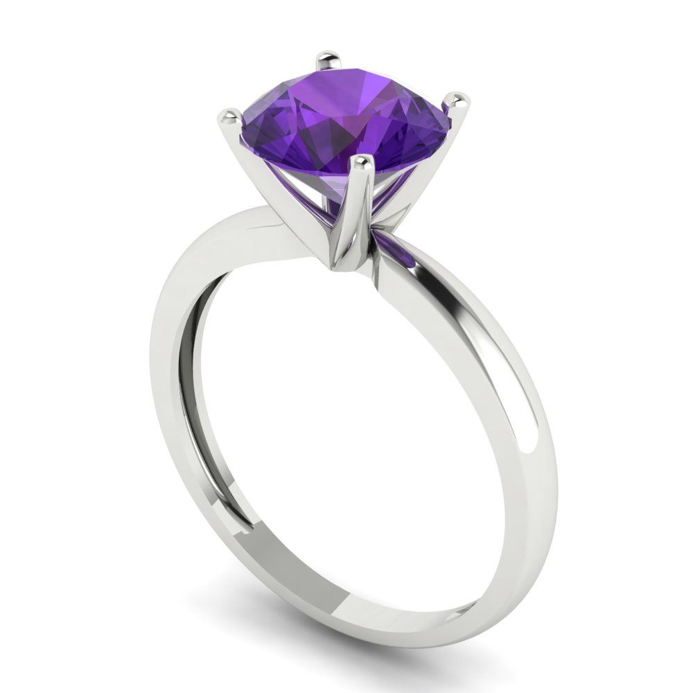 2 cttw Natural Amethyst Solitaire  Engagement Ring - Solid Gold (Round Cut,8.0mm)