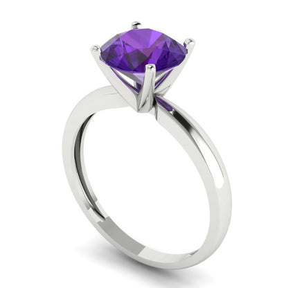 2 cttw Natural Amethyst Solitaire  Engagement Ring - Solid Gold (Round Cut,8.0mm)