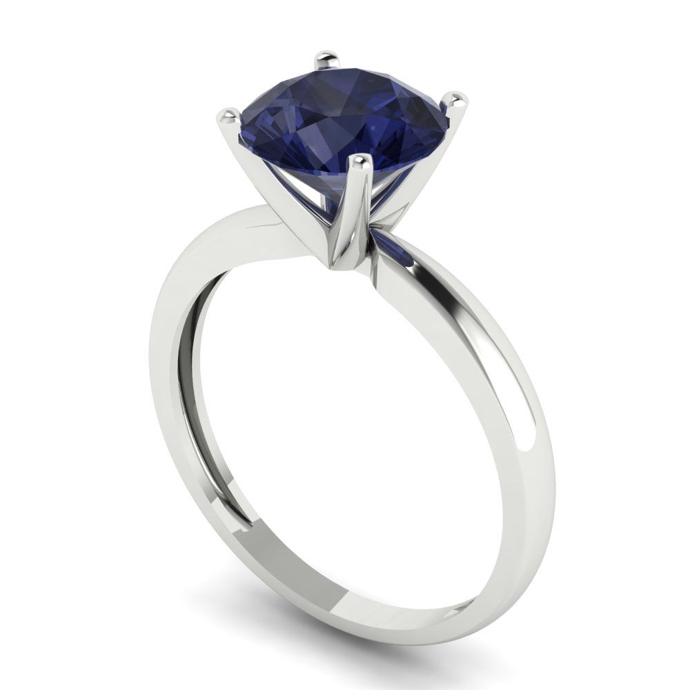 2 cttw Simulated Blue Sapphire Solitaire  Engagement Ring - Solid Gold (Round Cut,8.0mm)
