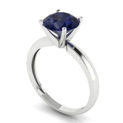 2 cttw Simulated Blue Sapphire Solitaire  Engagement Ring - Solid Gold (Round Cut,8.0mm)