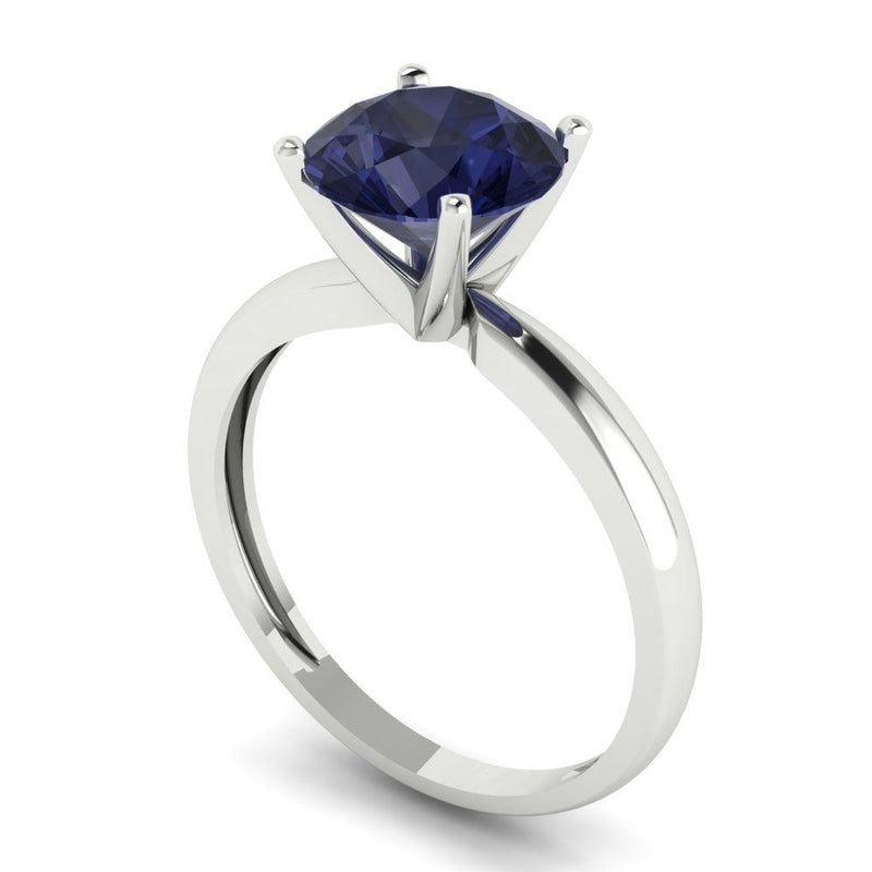 2 ct Brilliant Round Cut Simulated Blue Sapphire Stone White Gold Solitaire Ring