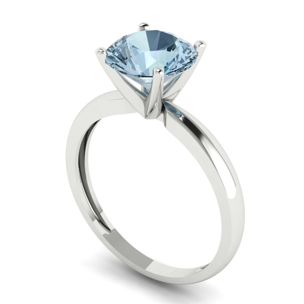 2 cttw Natural Aquamarine Solitaire  Engagement Ring - Solid Gold (Round Cut,8.0mm)