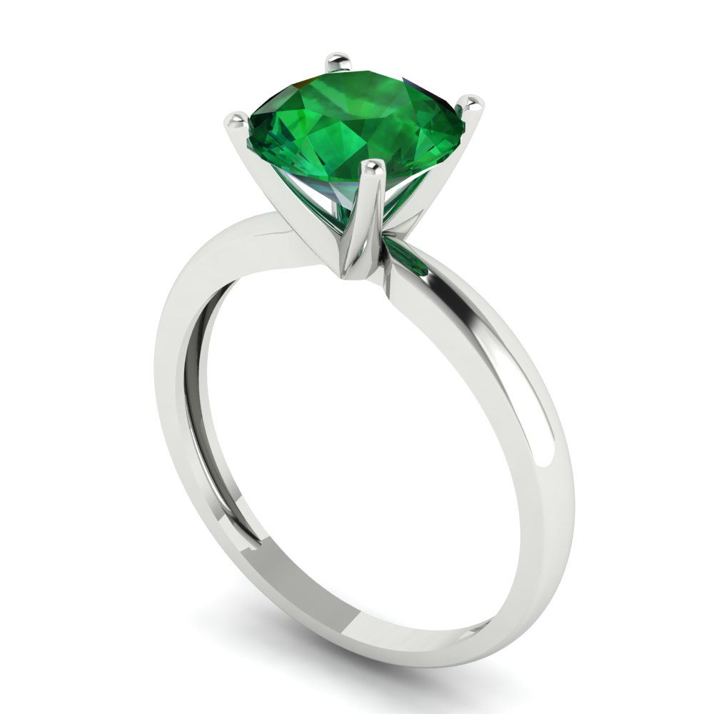 2 cttw Simulated Emerald Solitaire  Engagement Ring - Solid Gold (Round Cut,8.0mm)