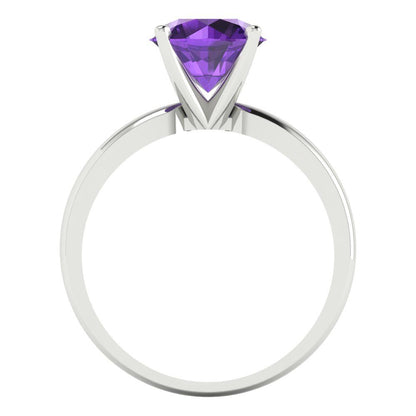 2 cttw Natural Amethyst Solitaire  Engagement Ring - Solid Gold (Round Cut,8.0mm)