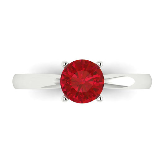 1 cttw Simulated Pink Tourmaline Solitaire  Engagement Ring - Solid White Gold (VVS1, Round Cut,6.5mm)