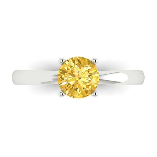 1 cttw Natural Citrine Solitaire  Engagement Ring - Solid White Gold (VVS1, Round Cut,6.5mm)