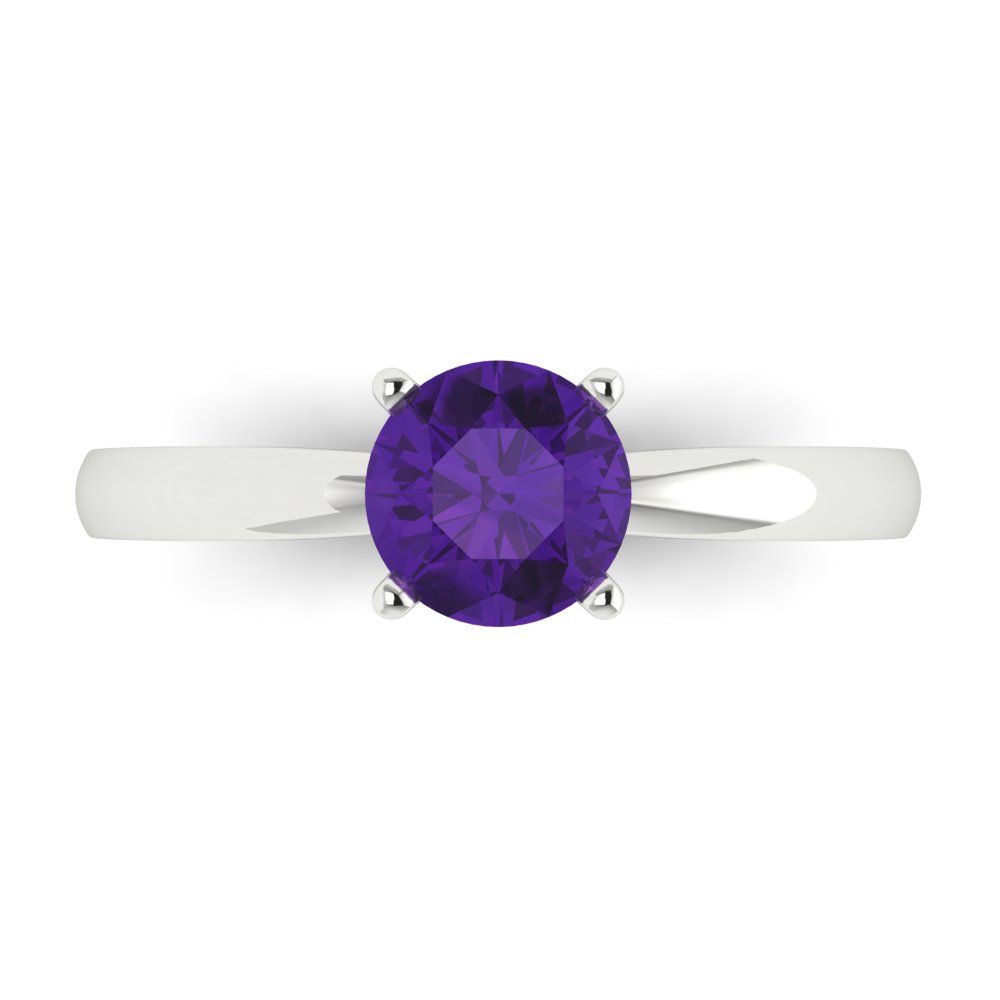 1 cttw Natural Amethyst Solitaire  Engagement Ring - Solid Gold (Round Cut,6.5mm)
