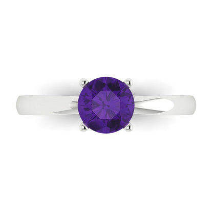 1 cttw Natural Amethyst Solitaire  Engagement Ring - Solid Gold (Round Cut,6.5mm)