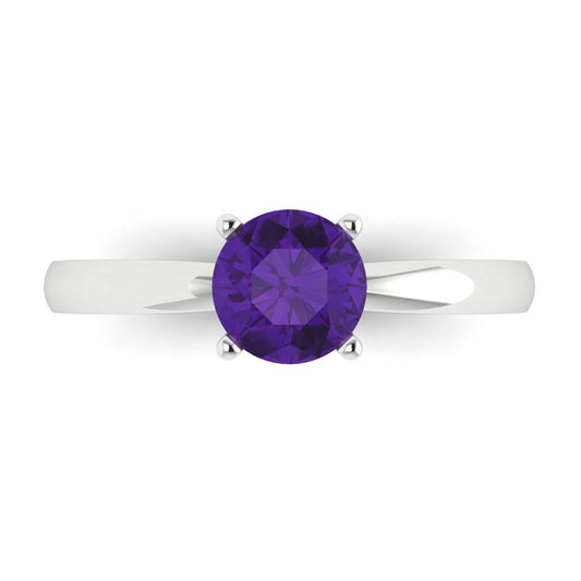 1 cttw Natural Amethyst Solitaire  Engagement Ring - Solid White Gold (VVS1, Round Cut,6.5mm)