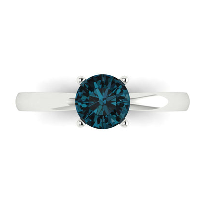 1 cttw Natural London Blue Topaz Solitaire  Engagement Ring - Solid Gold (Round Cut,6.5mm)