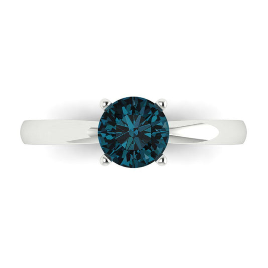 1 cttw Natural London Blue Topaz Solitaire  Engagement Ring - Solid White Gold (VVS1, Round Cut,6.5mm)