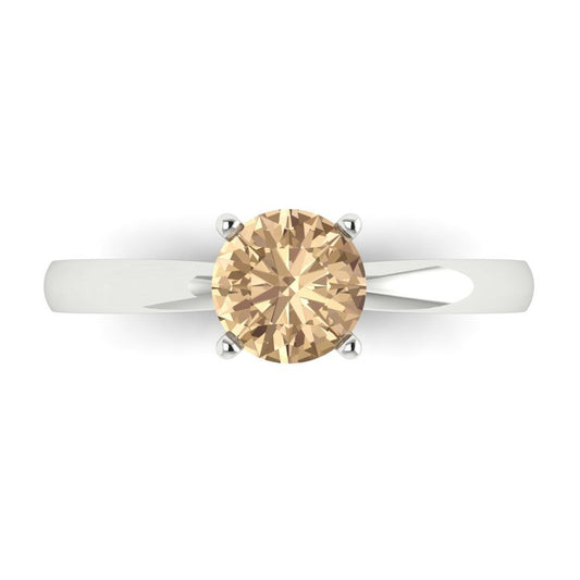 1 cttw Yellow Moissanite Solitaire  Engagement Ring - Solid White Gold (VVS1, Round Cut,6.5mm)