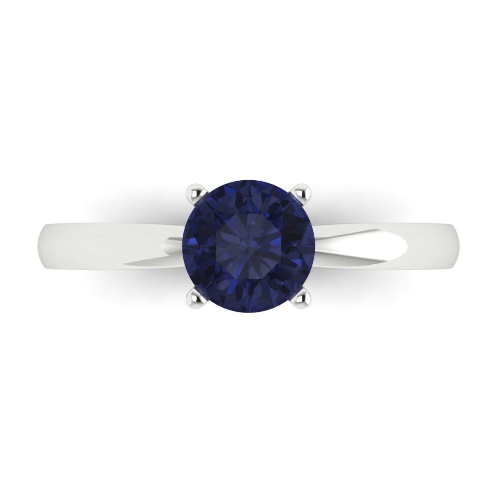 1 cttw Simulated Blue Sapphire Solitaire  Engagement Ring - Solid Gold (Round Cut,6.5mm)