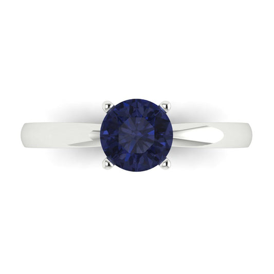 1 cttw Simulated Blue Sapphire Solitaire  Engagement Ring - Solid White Gold (VVS1, Round Cut,6.5mm)