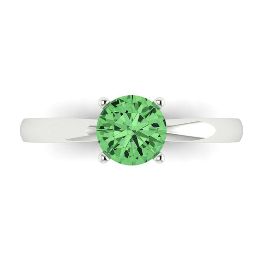 1 cttw Zirconia Simulated Green Diamond Solitaire  Engagement Ring - Solid White Gold (VVS1, Round Cut,6.5mm)