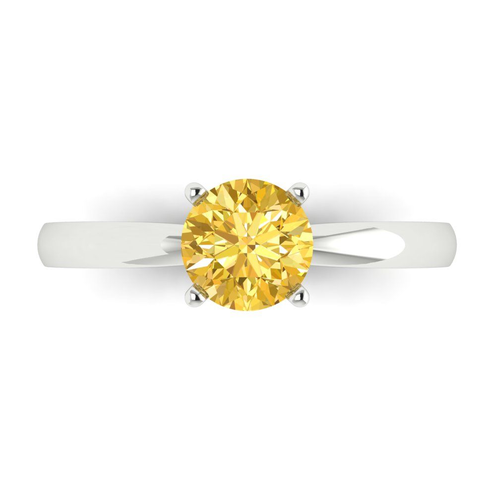 1 cttw Zirconia Simulated Yellow Diamond Solitaire  Engagement Ring - Solid Gold (VVS1, Round Cut,6.5mm)