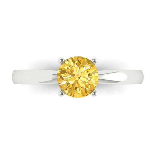 1 cttw Zirconia Simulated Yellow Diamond Solitaire  Engagement Ring - Solid White Gold (VVS1, Round Cut,6.5mm)