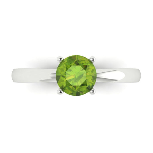 1 cttw Natural Peridot Solitaire  Engagement Ring - Solid White Gold (VVS1, Round Cut,6.5mm)