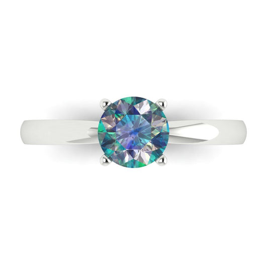 1 cttw Blue Moissanite Solitaire  Engagement Ring - Solid White Gold (VVS1, Round Cut,6.5mm)