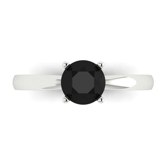 1 cttw Natural Onyx Solitaire  Engagement Ring - Solid White Gold (VVS1, Round Cut,6.5mm)