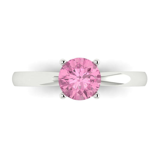 1 cttw Zirconia Simulated Pink Diamond Solitaire  Engagement Ring - Solid White Gold (VVS1, Round Cut,6.5mm)