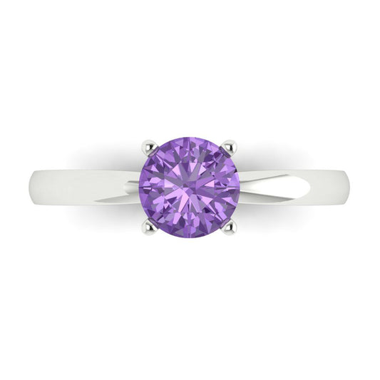 1 cttw Simulated Alexandrite Solitaire  Engagement Ring - Solid White Gold (VVS1, Round Cut,6.5mm)