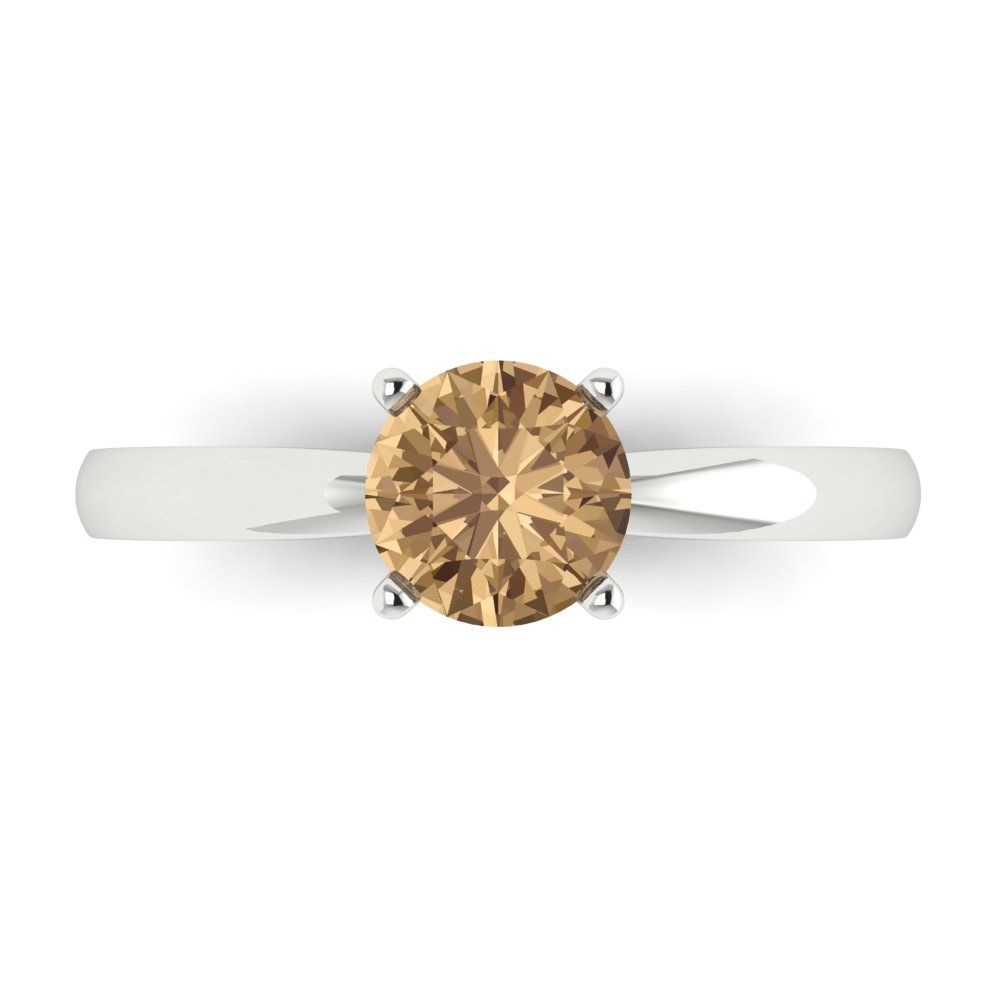 1 cttw Zirconia Simulated Champagne Diamond Solitaire  Engagement Ring - Solid Gold (VVS1, Round Cut,6.5mm)