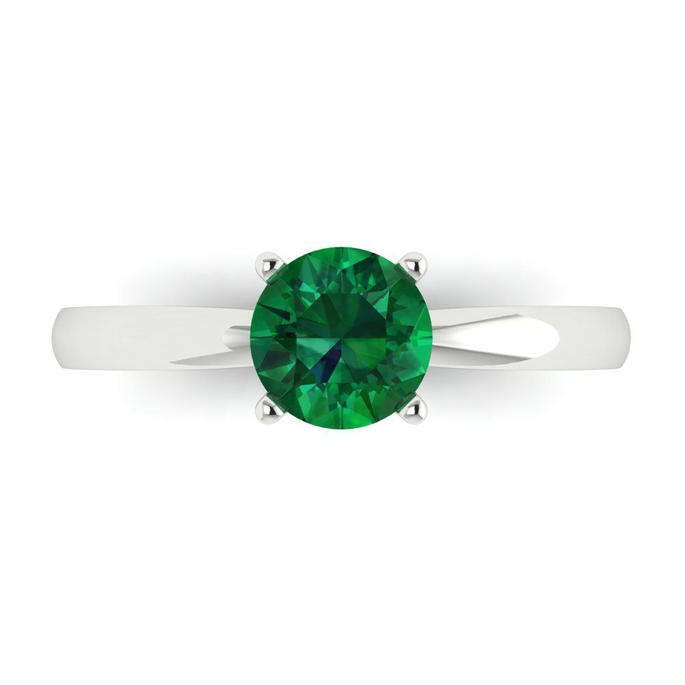 1 cttw Simulated Emerald Solitaire  Engagement Ring - Solid Gold (Round Cut,6.5mm)