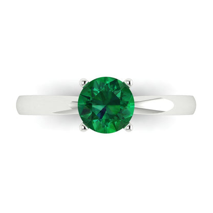 1 cttw Simulated Emerald Solitaire  Engagement Ring - Solid Gold (Round Cut,6.5mm)