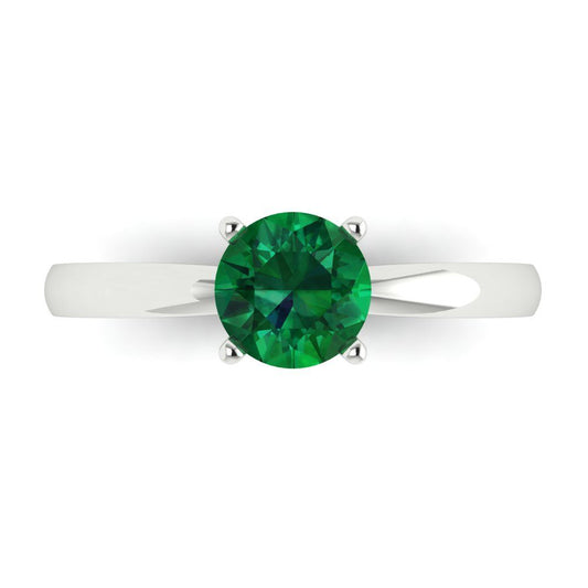 1 cttw Simulated Emerald Solitaire  Engagement Ring - Solid White Gold (VVS1, Round Cut,6.5mm)