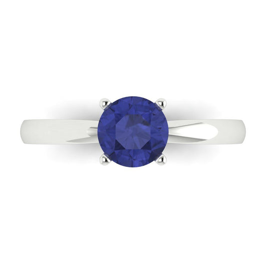 1 cttw Simulated Tanzanite Solitaire  Engagement Ring - Solid White Gold (VVS1, Round Cut,6.5mm)