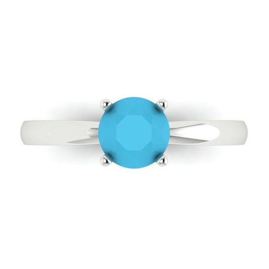 1 cttw Simulated Turquoise Solitaire  Engagement Ring - Solid White Gold (VVS1, Round Cut,6.5mm)