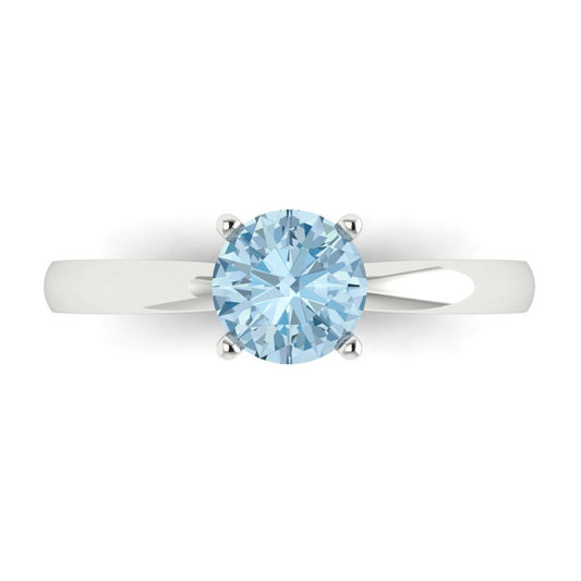 1 cttw Natural Swiss Blue Topaz Solitaire  Engagement Ring - Solid White Gold (VVS1, Round Cut,6.5mm)
