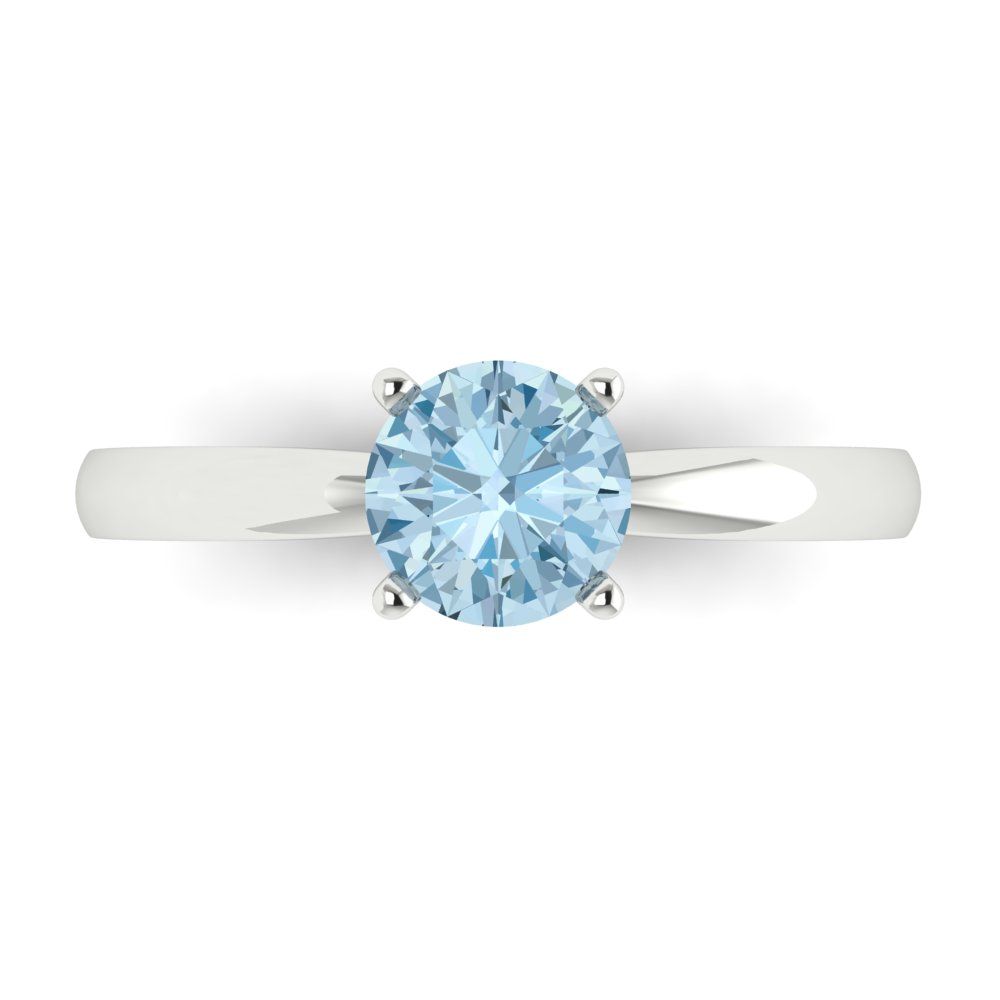 1 ct Brilliant Round Cut Natural Swiss Blue Topaz Stone White Gold  Solitaire Ring