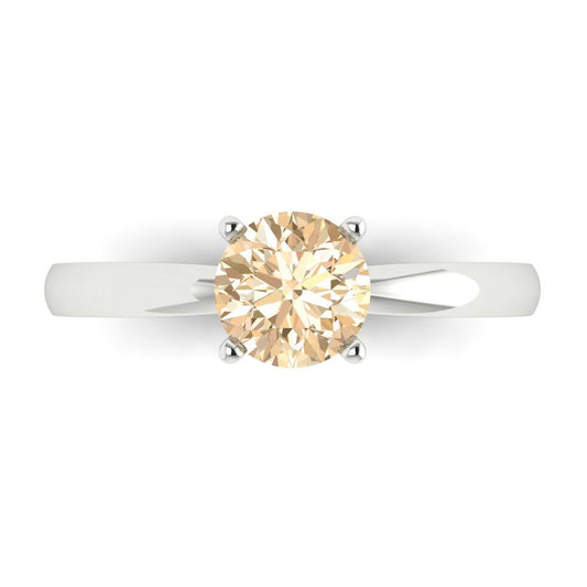 1 cttw Natural Morganite Solitaire  Engagement Ring - Solid White Gold (VVS1, Round Cut,6.5mm)
