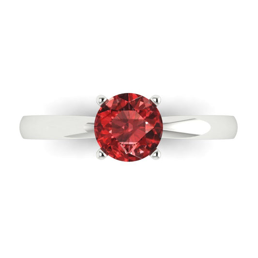 1 cttw Natural Garnet Solitaire  Engagement Ring - Solid White Gold (VVS1, Round Cut,6.5mm)