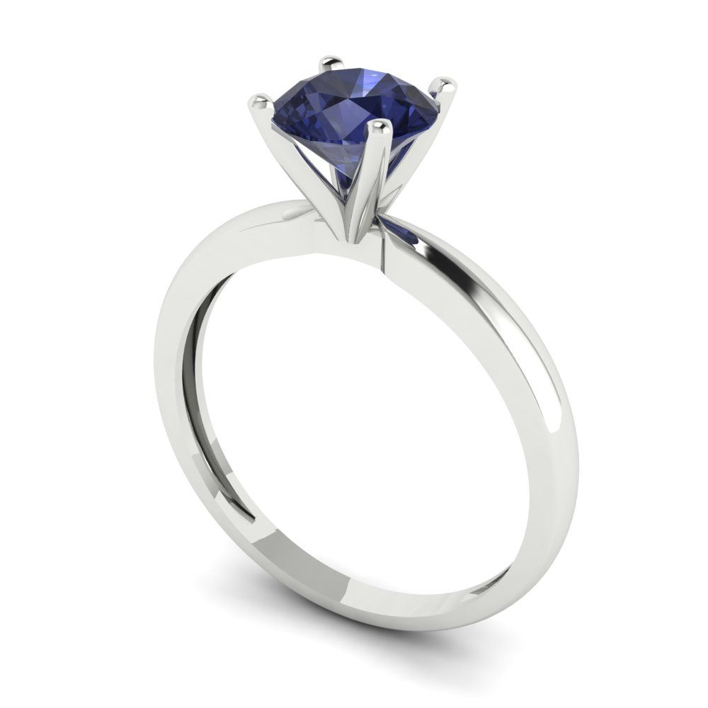 1 cttw Simulated Blue Sapphire Solitaire  Engagement Ring - Solid Gold (Round Cut,6.5mm)