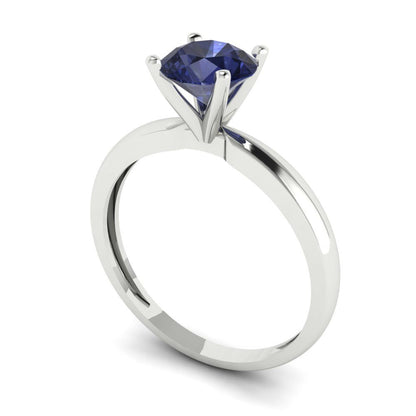 1 cttw Simulated Blue Sapphire Solitaire  Engagement Ring - Solid Gold (Round Cut,6.5mm)