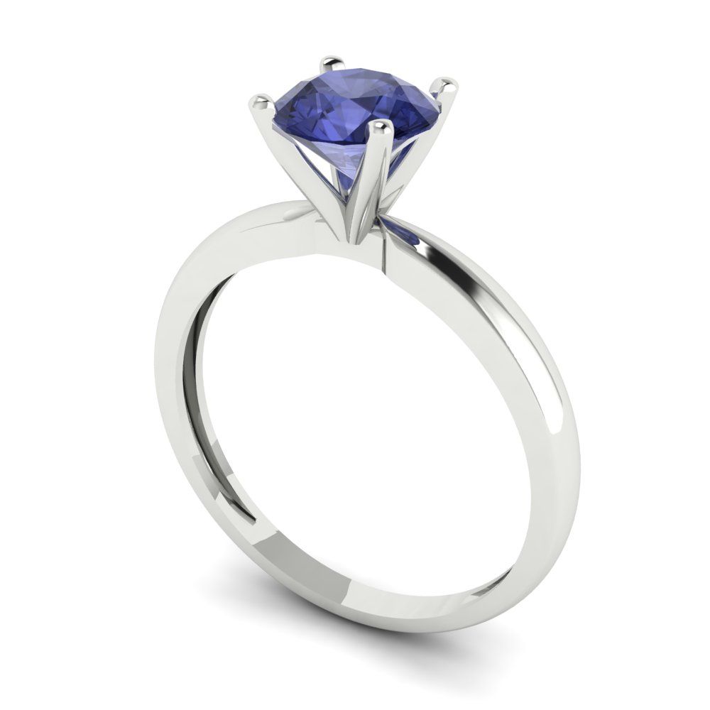 1 cttw Simulated Tanzanite Solitaire  Engagement Ring - Solid Gold (Round Cut,6.5mm)