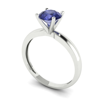1 cttw Simulated Tanzanite Solitaire  Engagement Ring - Solid Gold (Round Cut,6.5mm)