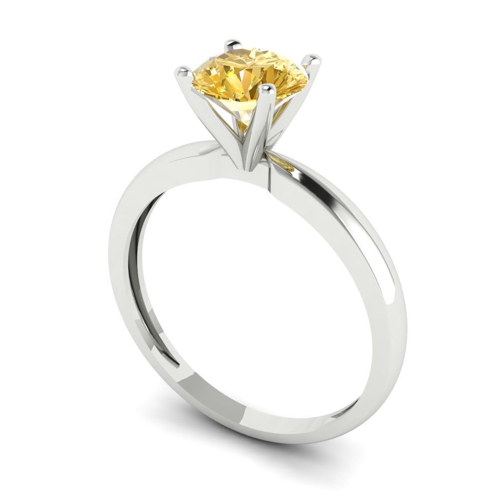 1 cttw Zirconia Simulated Yellow Diamond Solitaire  Engagement Ring - Solid Gold (VVS1, Round Cut,6.5mm)