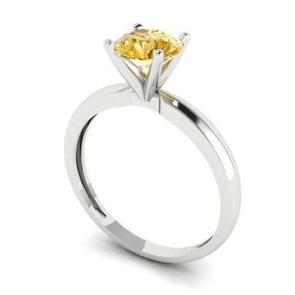 1 cttw Zirconia Simulated Yellow Diamond Solitaire  Engagement Ring - Solid Gold (VVS1, Round Cut,6.5mm)